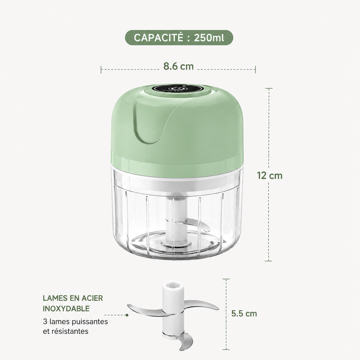 Mini Hachoir Électrique Multifonction 250 ml – Coupe-Légumes, Ail, Oignons, Herbes & Viande – Rechargeable USB
