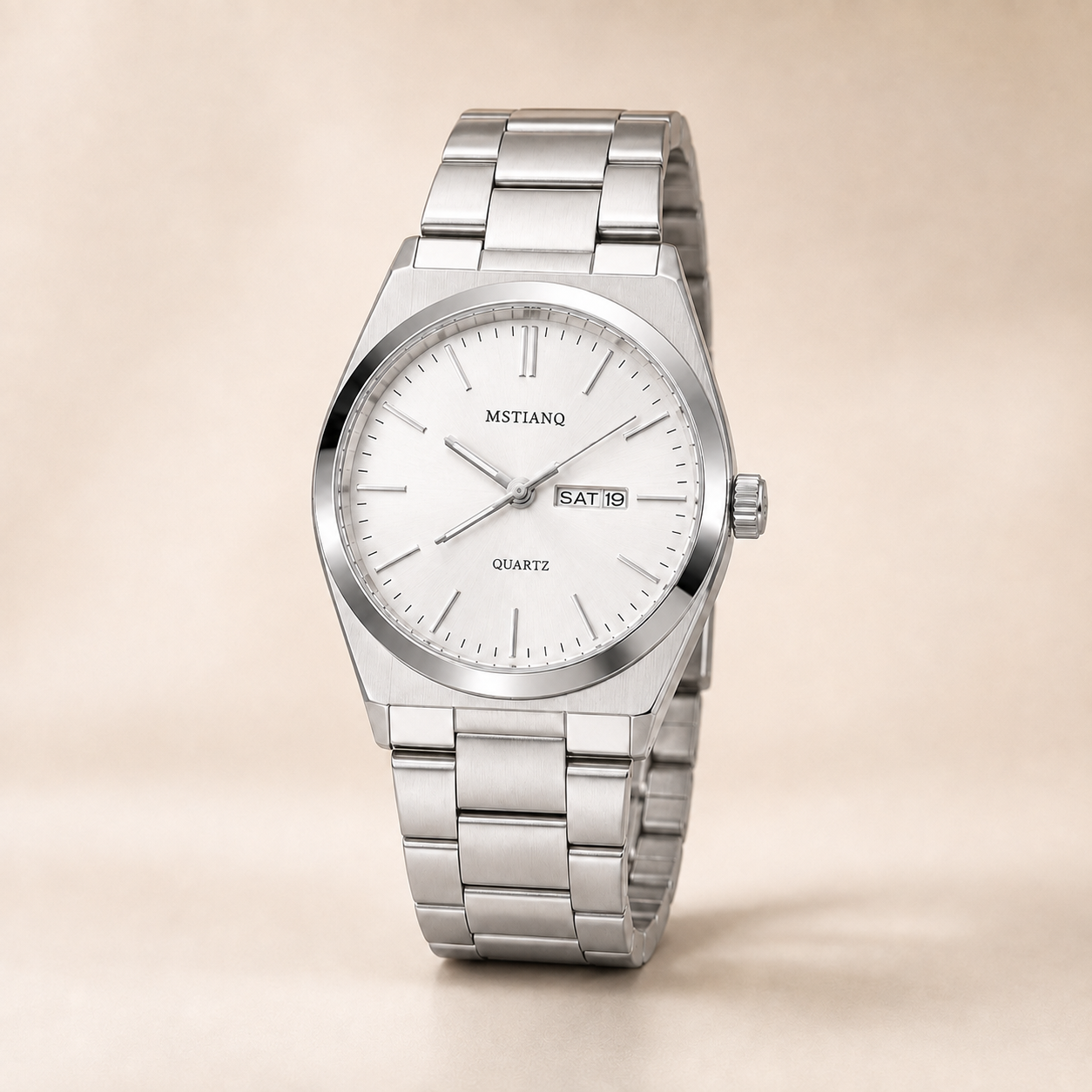 Montre homme élégante argentée avec bracelet en acier inoxydable